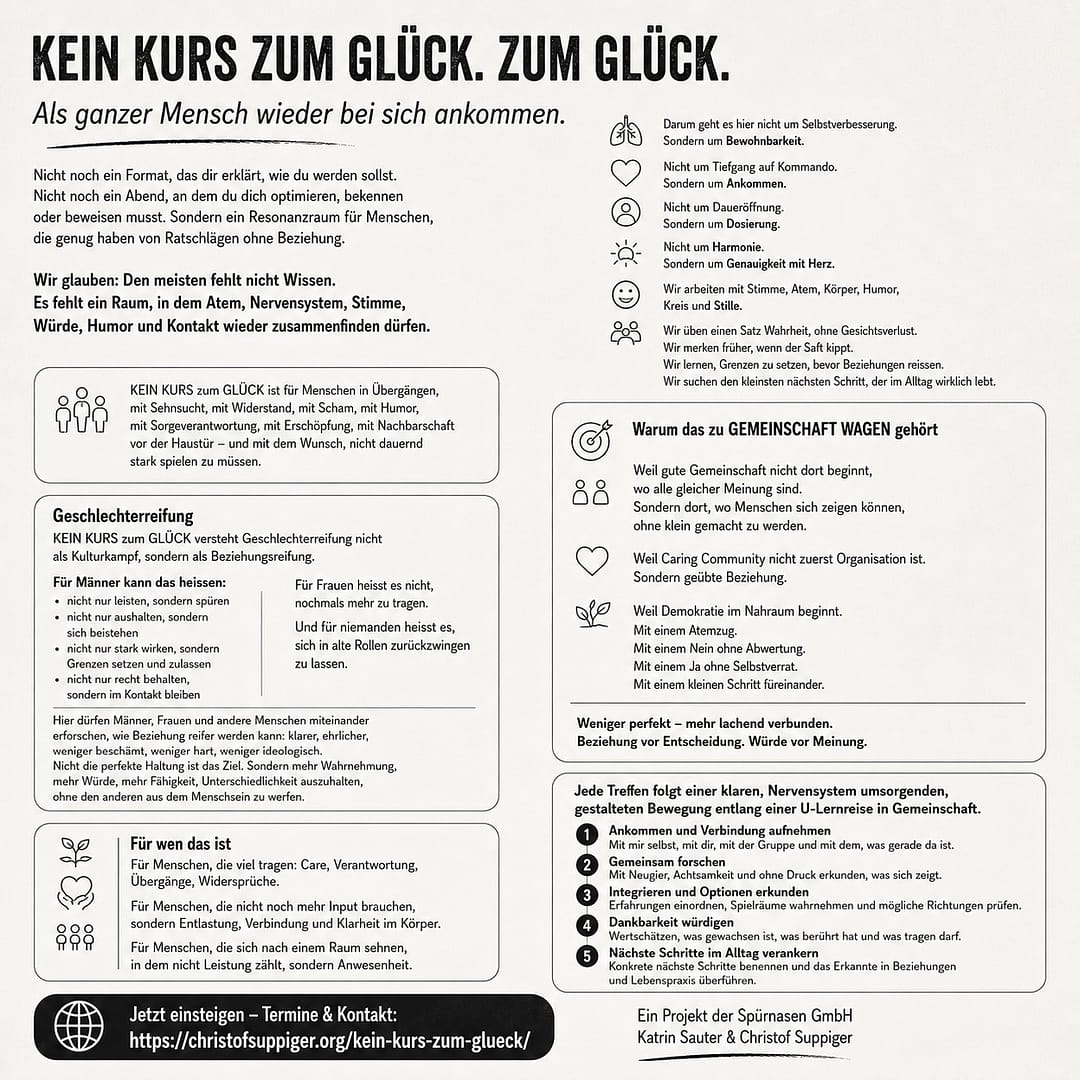 Geschützt: (in Bearbeitung) KEIN KURS zum GLÜCK. Zum Glück. Als ganzer Mensch wieder bei sich ankommen.